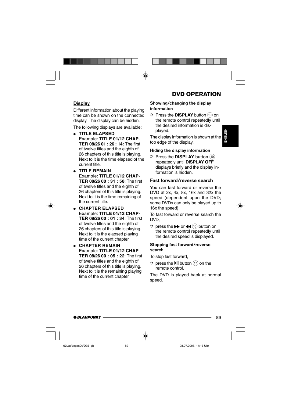 Dvd operation | Blaupunkt LAS VEGAS 7 645 650 310 User Manual | Page 24 / 72