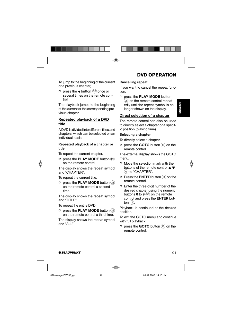 Dvd operation | Blaupunkt LAS VEGAS 7 645 650 310 User Manual | Page 26 / 72