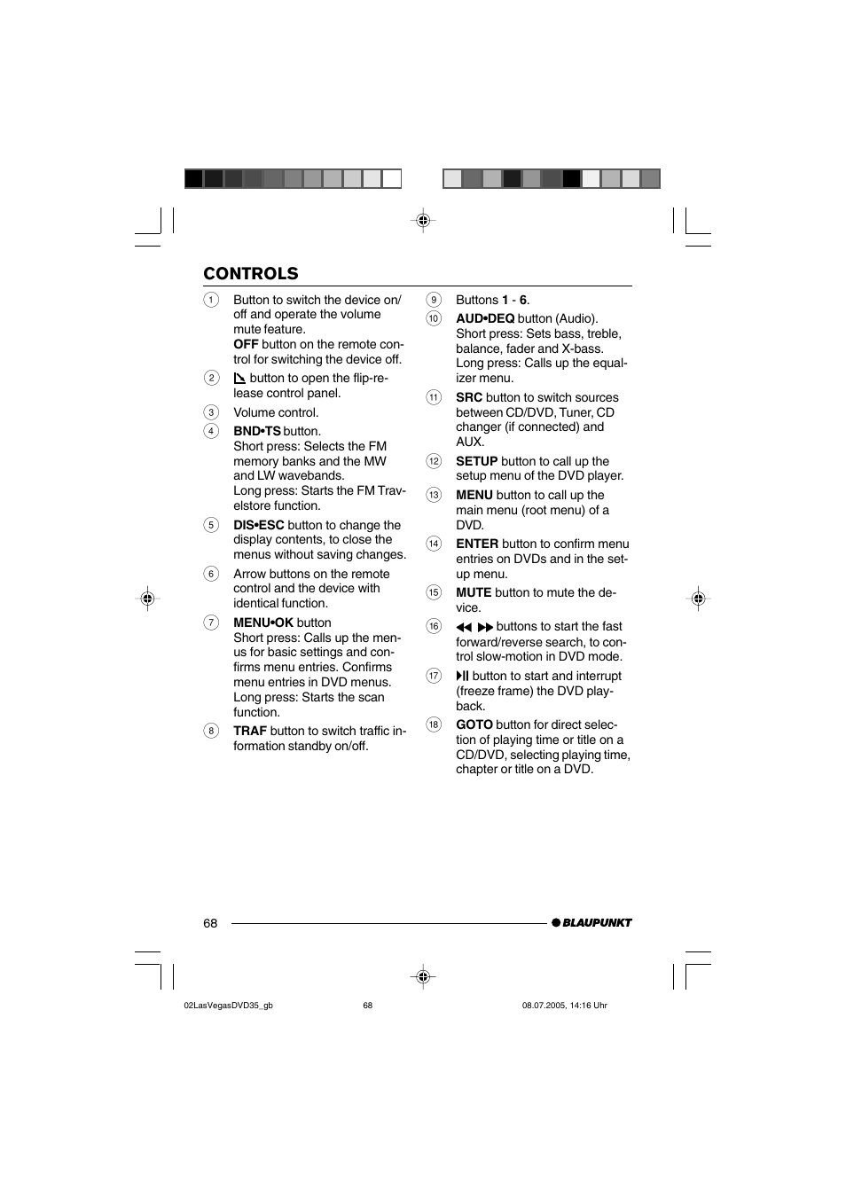 Controls | Blaupunkt LAS VEGAS 7 645 650 310 User Manual | Page 3 / 72