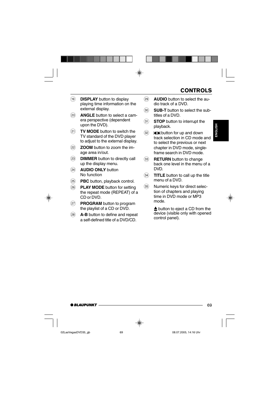 Controls | Blaupunkt LAS VEGAS 7 645 650 310 User Manual | Page 4 / 72