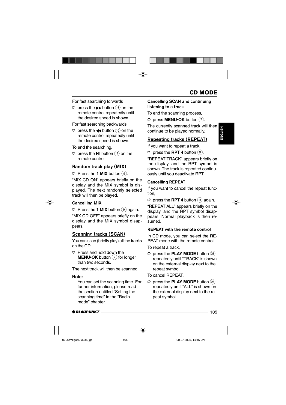 Cd mode | Blaupunkt LAS VEGAS 7 645 650 310 User Manual | Page 40 / 72