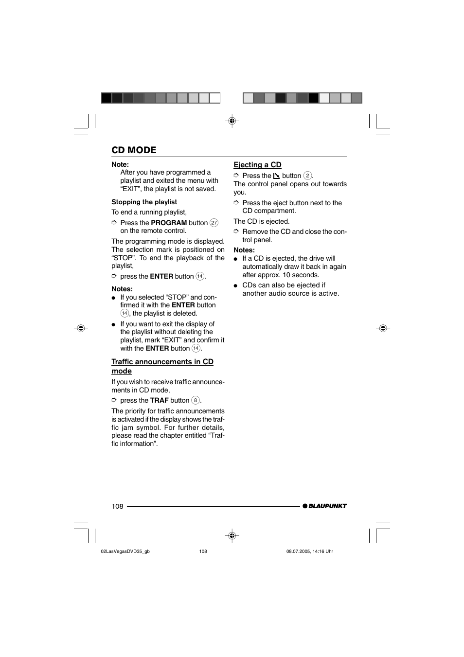 Cd mode | Blaupunkt LAS VEGAS 7 645 650 310 User Manual | Page 43 / 72