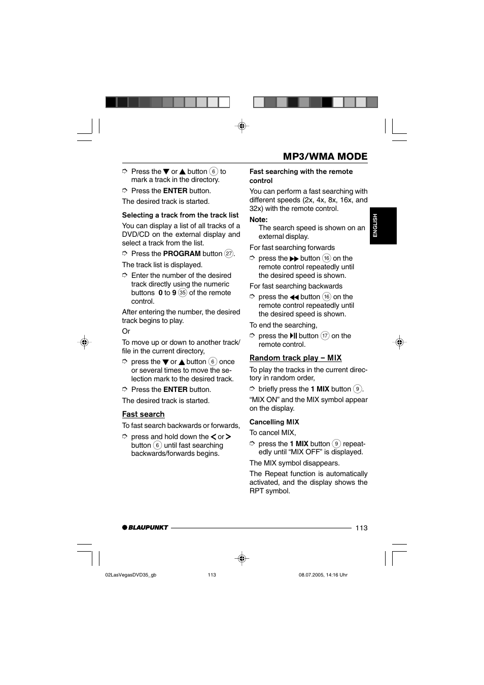 Mp3/wma mode | Blaupunkt LAS VEGAS 7 645 650 310 User Manual | Page 48 / 72