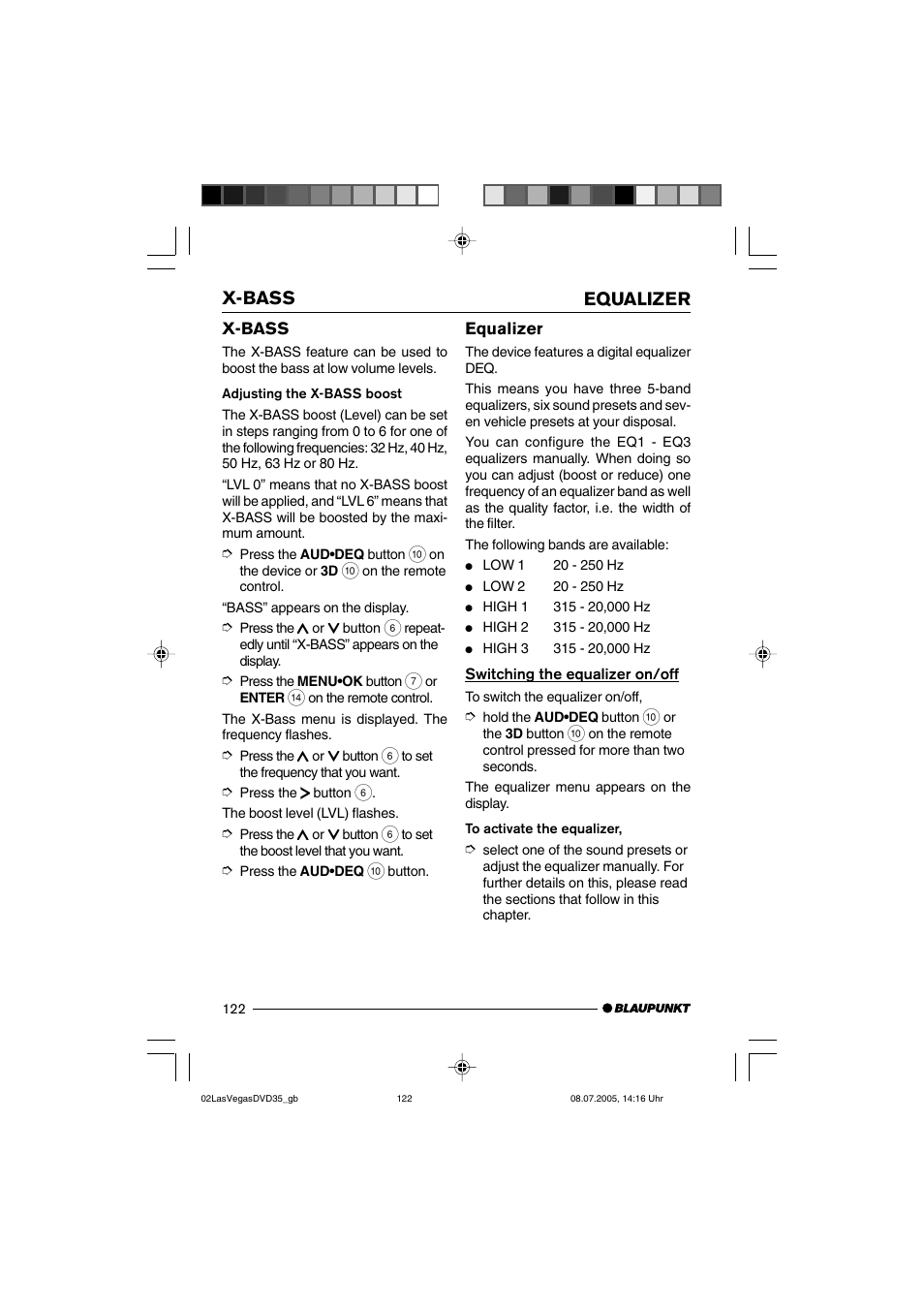 X-bass equalizer | Blaupunkt LAS VEGAS 7 645 650 310 User Manual | Page 57 / 72