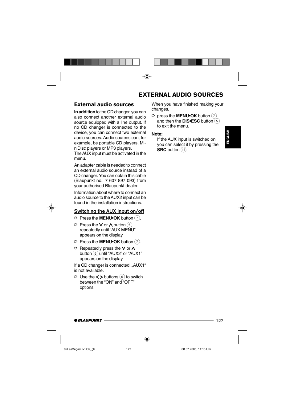 External audio sources | Blaupunkt LAS VEGAS 7 645 650 310 User Manual | Page 62 / 72