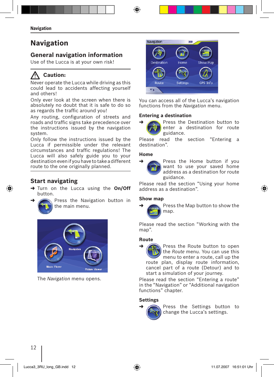 Navigation, General navigation information, Start navigating | Blaupunkt TRAVELPILOT LUCCA 3.3 EE User Manual | Page 12 / 46