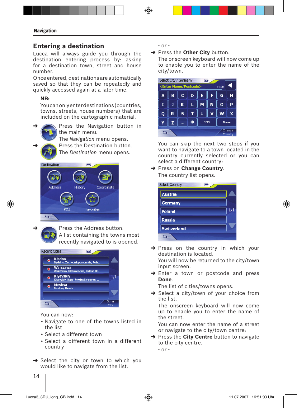 Entering a destination | Blaupunkt TRAVELPILOT LUCCA 3.3 EE User Manual | Page 14 / 46