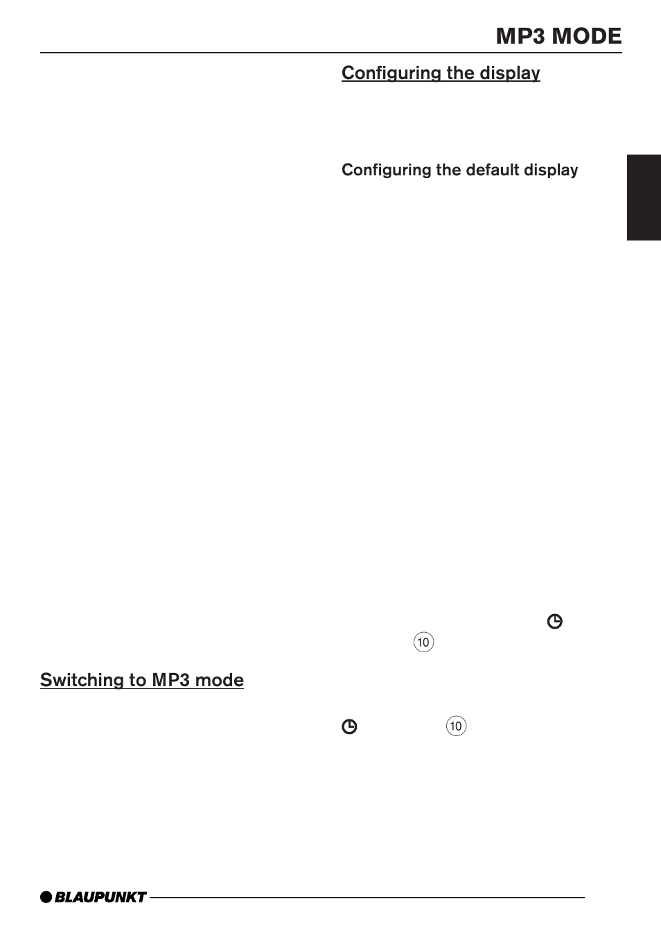 Mp3 mode, Switching to mp3 mode, Configuring the display | Blaupunkt BARCELONA MP35 User Manual | Page 22 / 41