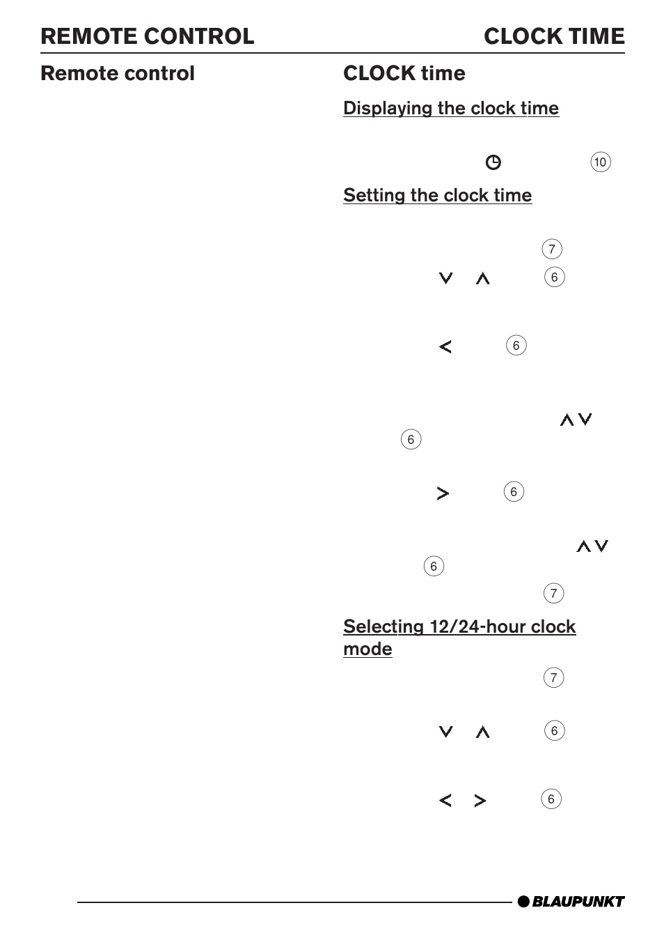 Remote control clock time, Remote control, Clock time | Blaupunkt BARCELONA MP35 User Manual | Page 27 / 41