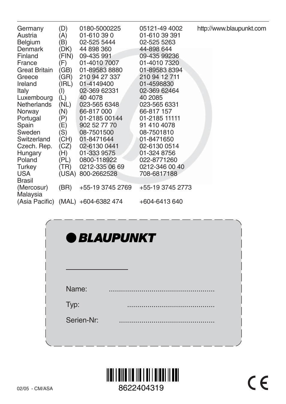 Gerätepass | Blaupunkt BARCELONA MP35 User Manual | Page 35 / 41
