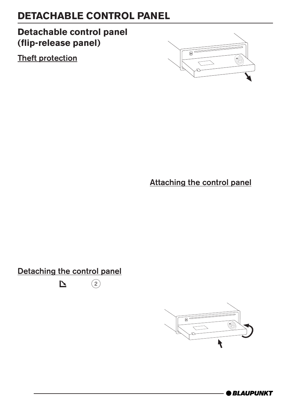 Detachable control panel, Detachable control panel (flip-release panel) | Blaupunkt BARCELONA MP35 User Manual | Page 7 / 41