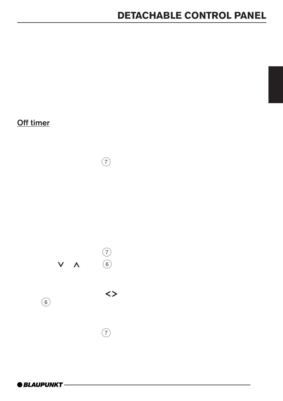 Detachable control panel, Off timer | Blaupunkt BARCELONA MP35 User Manual | Page 8 / 41