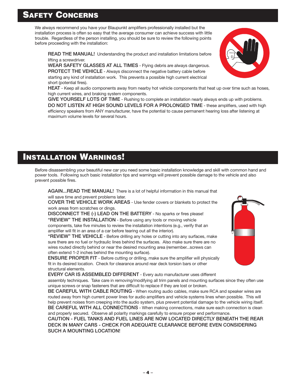 Afety, Oncerns, Nstallation | Arnings | Blaupunkt MPA160us User Manual | Page 4 / 13