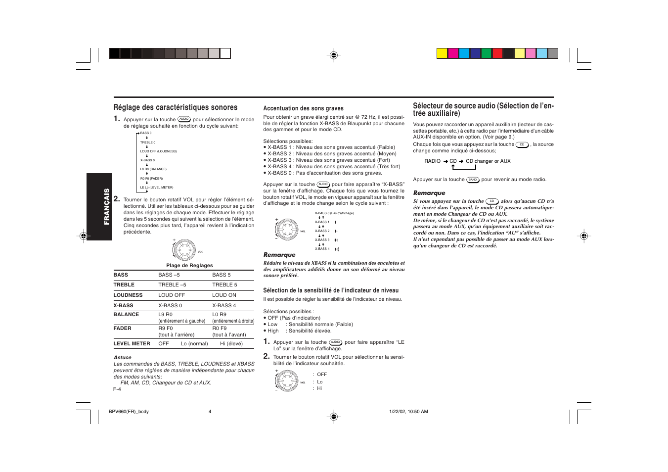 Réglage des caractéristiques sonores 1 | Blaupunkt BPV 660 User Manual | Page 16 / 45