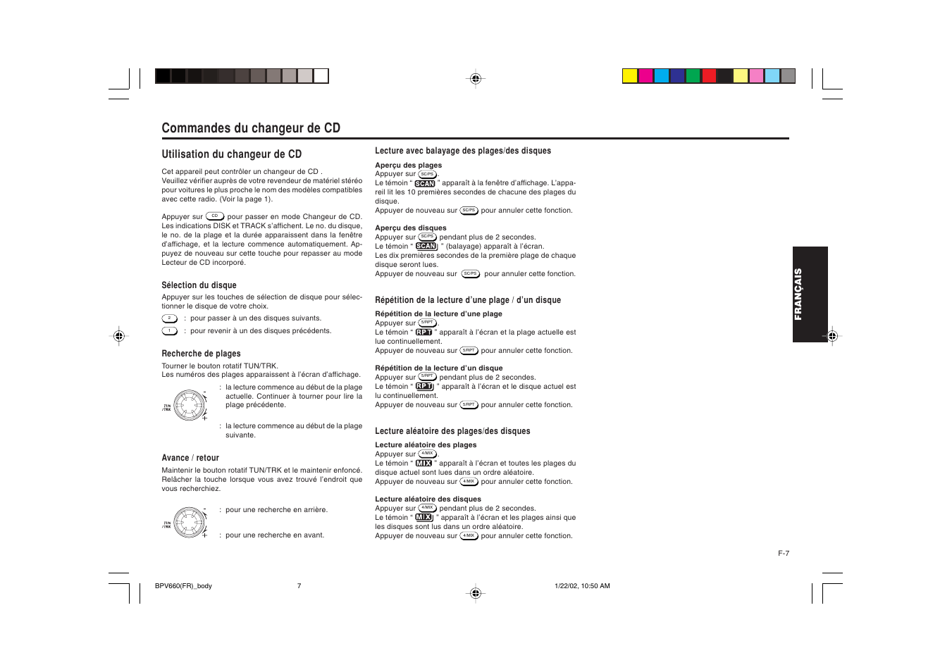 Commandes du changeur de cd, Utilisation du changeur de cd | Blaupunkt BPV 660 User Manual | Page 19 / 45