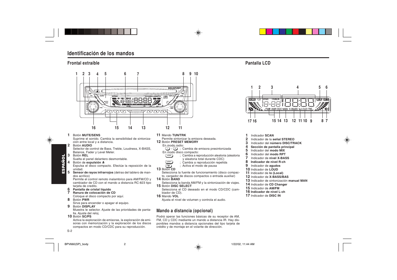 Identificación de los mandos | Blaupunkt BPV 660 User Manual | Page 25 / 45