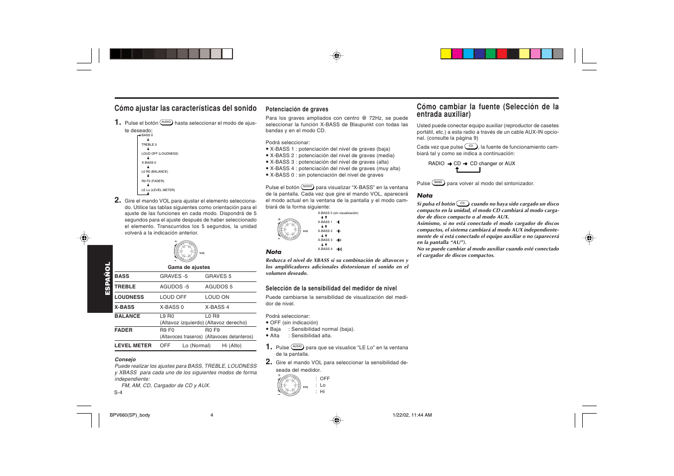 Cómo ajustar las características del sonido 1 | Blaupunkt BPV 660 User Manual | Page 27 / 45