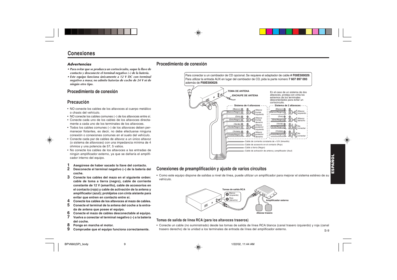 Conexiones, Procedimiento de conexión precaución, Procedimiento de conexión | Blaupunkt BPV 660 User Manual | Page 32 / 45