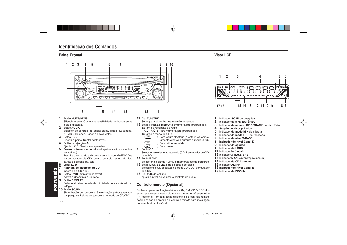 Identificação dos comandos | Blaupunkt BPV 660 User Manual | Page 36 / 45