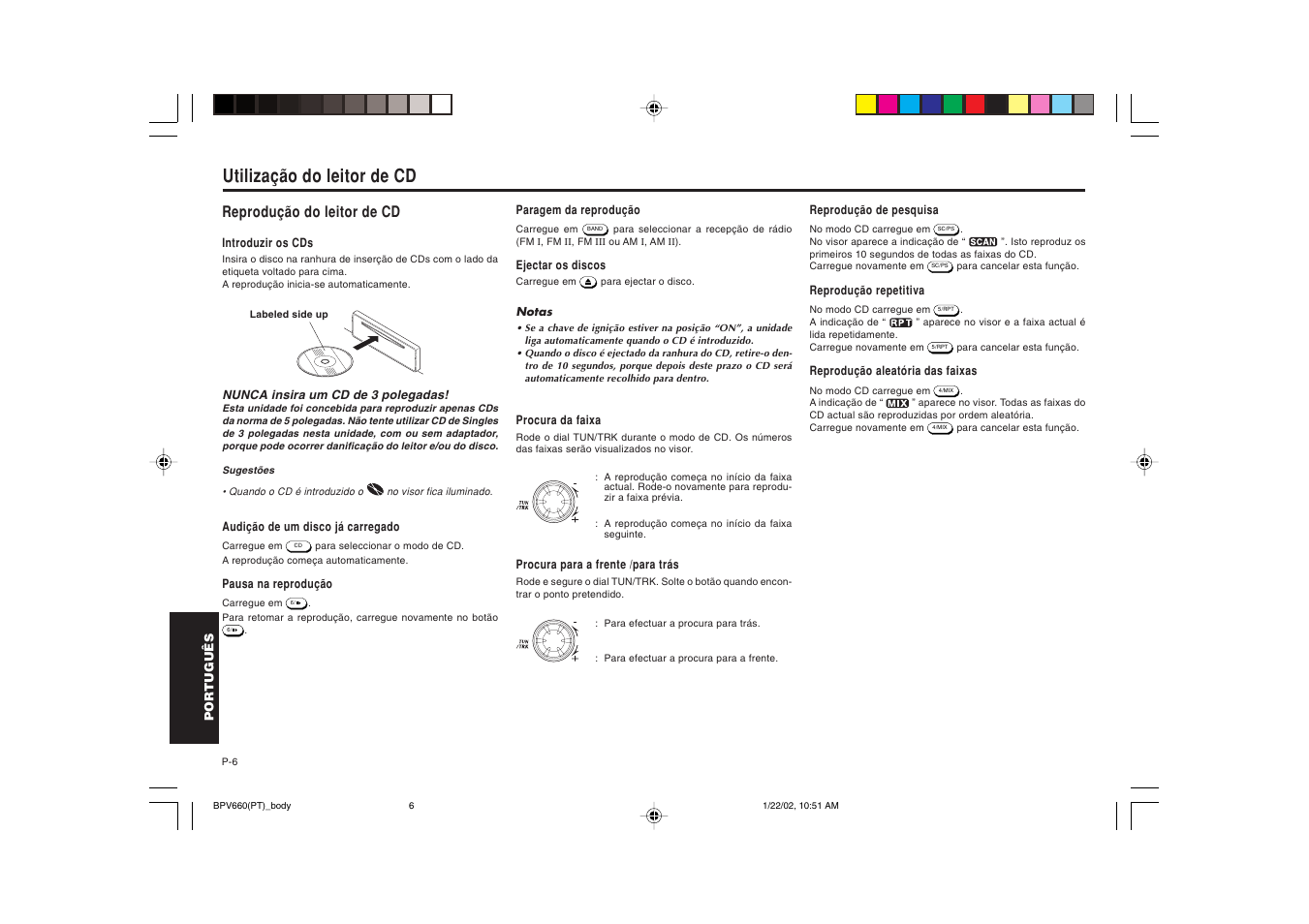 Utilização do leitor de cd, Reprodução do leitor de cd | Blaupunkt BPV 660 User Manual | Page 40 / 45