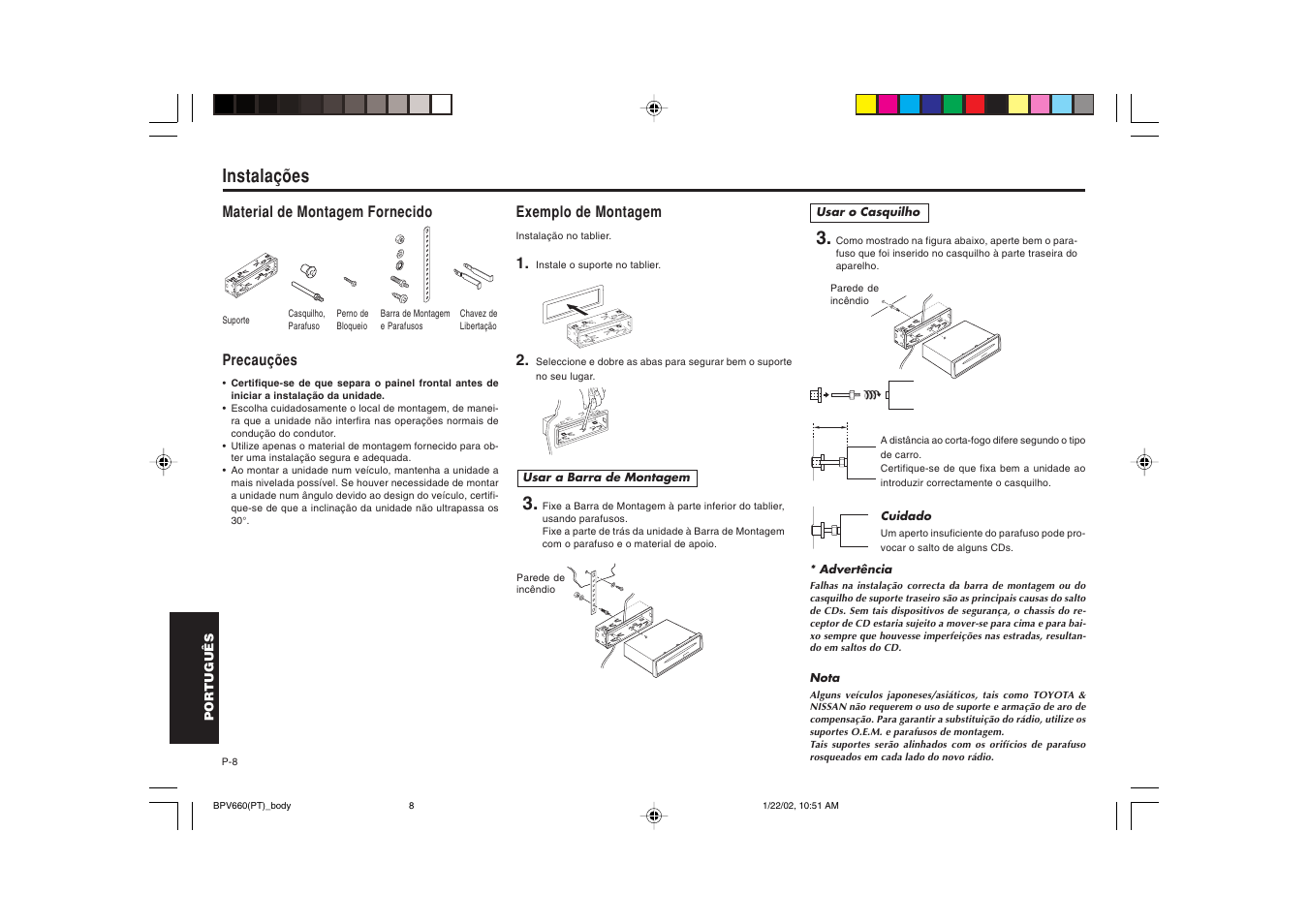 Instalações | Blaupunkt BPV 660 User Manual | Page 42 / 45