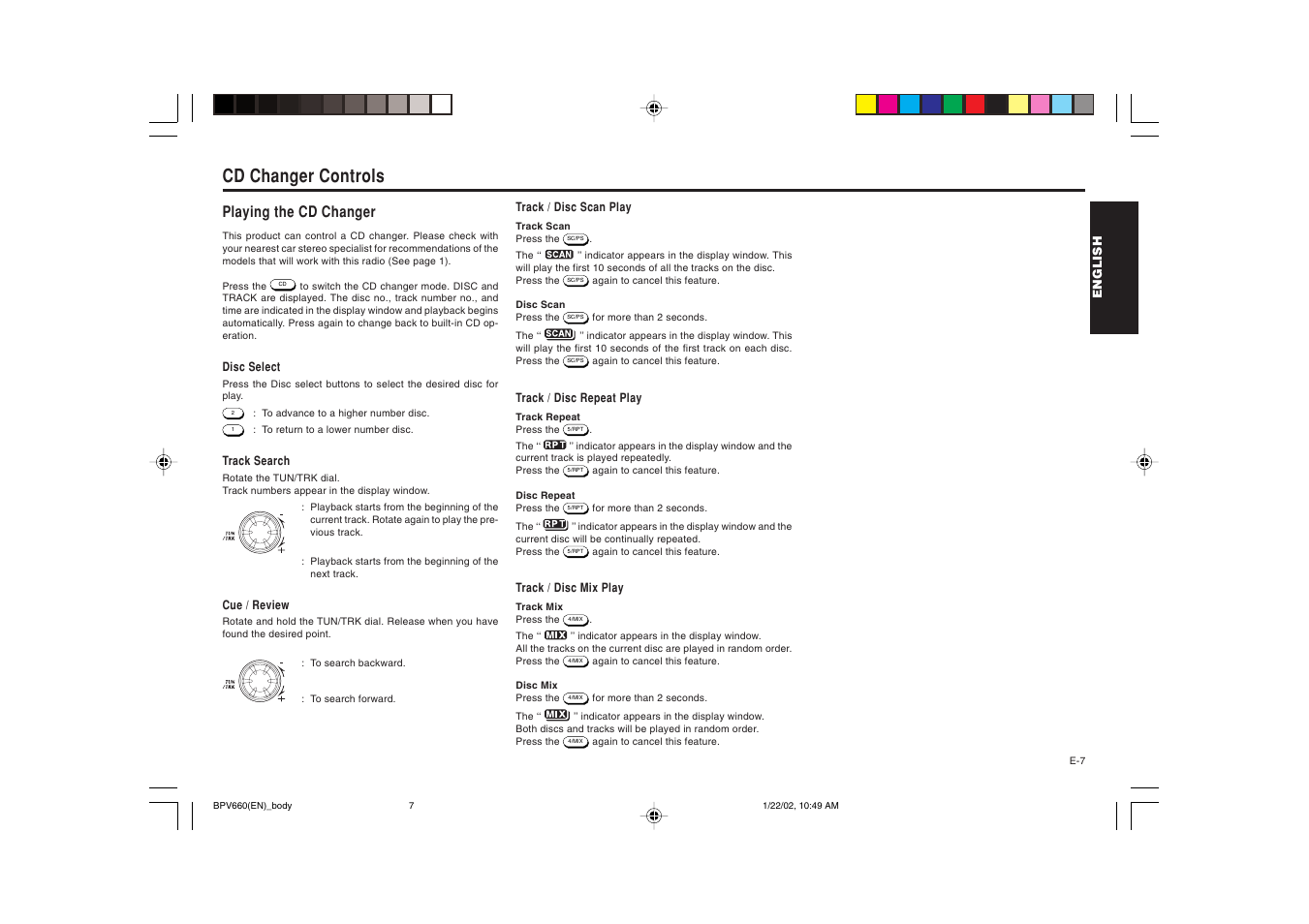 Cd changer controls, Playing the cd changer | Blaupunkt BPV 660 User Manual | Page 8 / 45