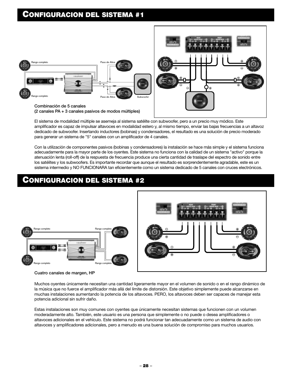 Onfiguracion del sistema #1, Onfiguracion del sistema #2 | Blaupunkt PCA 450 User Manual | Page 30 / 44