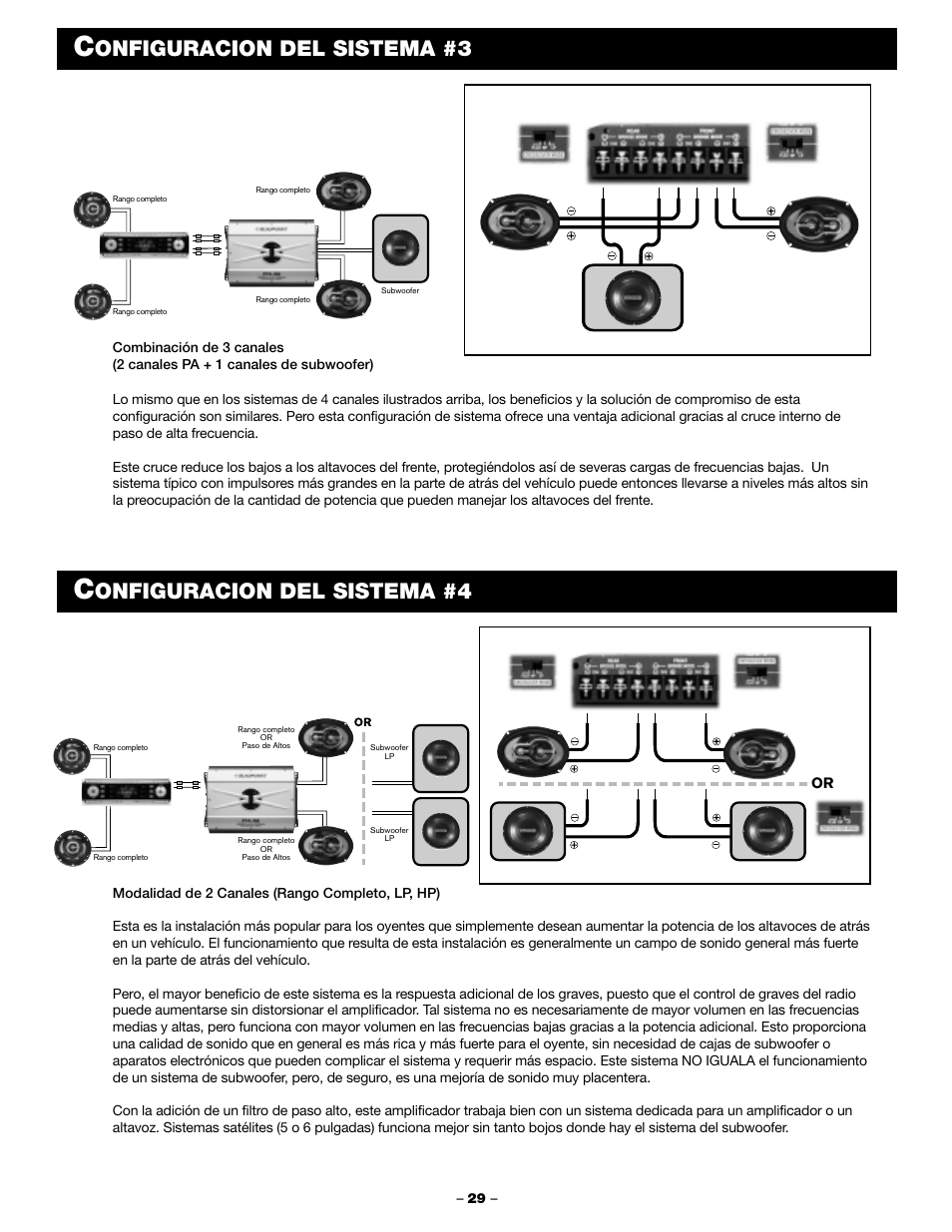 Onfiguracion del sistema #3, Onfiguracion del sistema #4 | Blaupunkt PCA 450 User Manual | Page 31 / 44