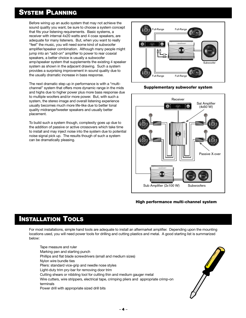 Ystem, Lanning, Nstallation | Ools | Blaupunkt PCA 450 User Manual | Page 6 / 44