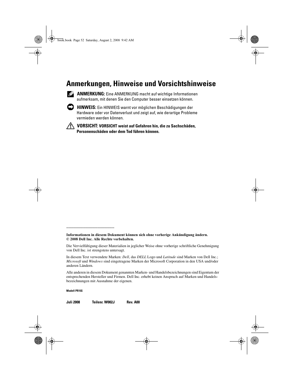 Anmerkungen, hinweise und vorsichtshinweise | Dell Latitude E4200 (Late 2008) User Manual | Page 54 / 122