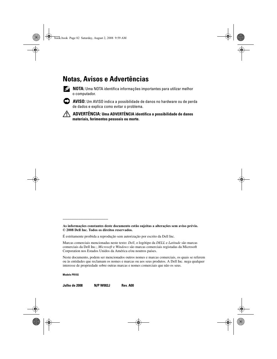 Notas, avisos e advertências | Dell Latitude E4200 (Late 2008) User Manual | Page 84 / 122