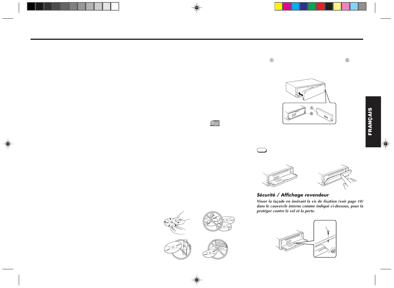 Caractéristiques, Manipulation des disques compacts, Mise en place de la façade amovible | Ouverture/fermeture de la façade amovible | Blaupunkt DM2000 User Manual | Page 15 / 53