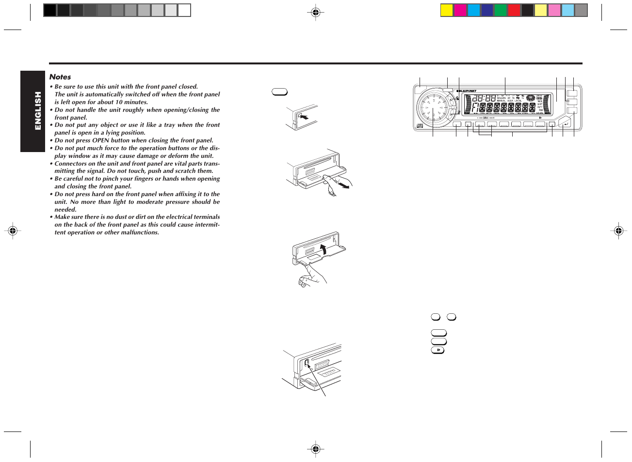 Identification of controls, Detaching the front panel 1, Ejecting the cd | Blaupunkt DM2000 User Manual | Page 3 / 53