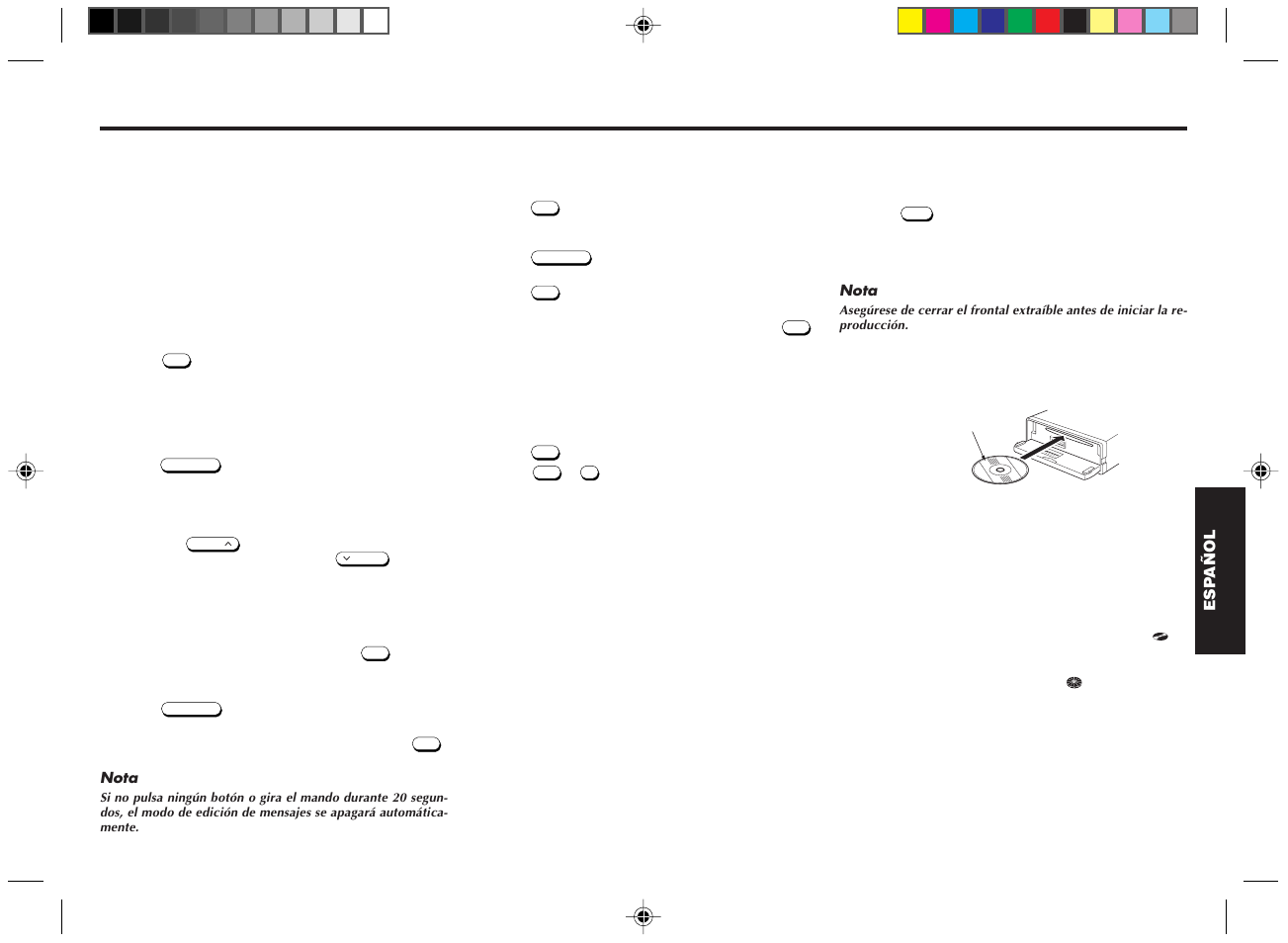 Funcionamiento del reproductor de discos compactos, Edición de mensajes al encender/apagar, Modo de demostración | Reproducción de discos compactos | Blaupunkt DM2000 User Manual | Page 34 / 53