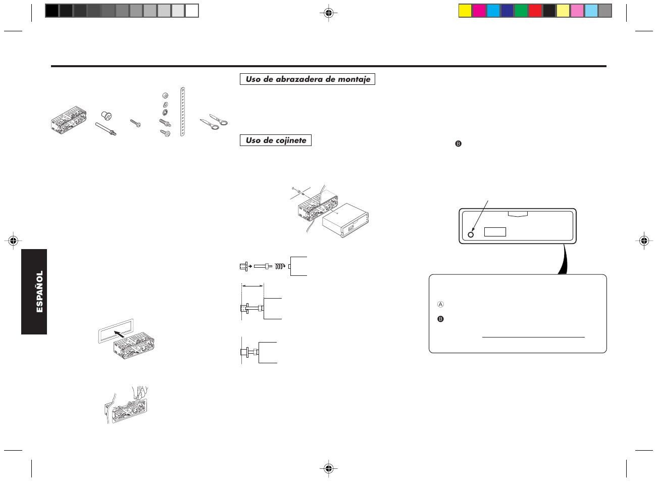 Montaje, Accesorios de montaje incluidos con el equipo, Precauciones | Ejemplo de montaje | Blaupunkt DM2000 User Manual | Page 37 / 53