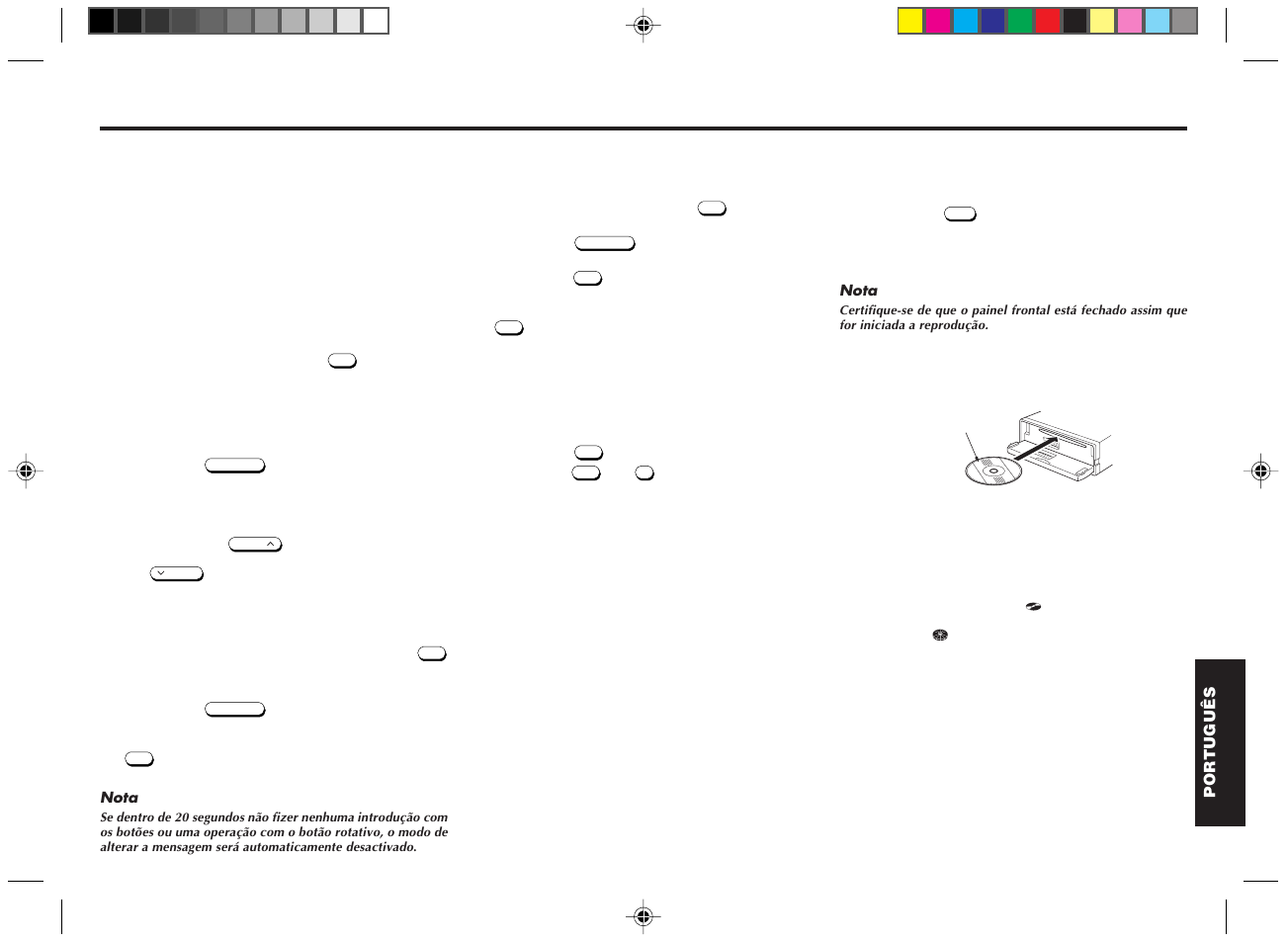 Utilização do leitor de cd, Compor a mensagem de activar/desactivar, Modo de demonstração | Reprodução do leitor de cd | Blaupunkt DM2000 User Manual | Page 47 / 53