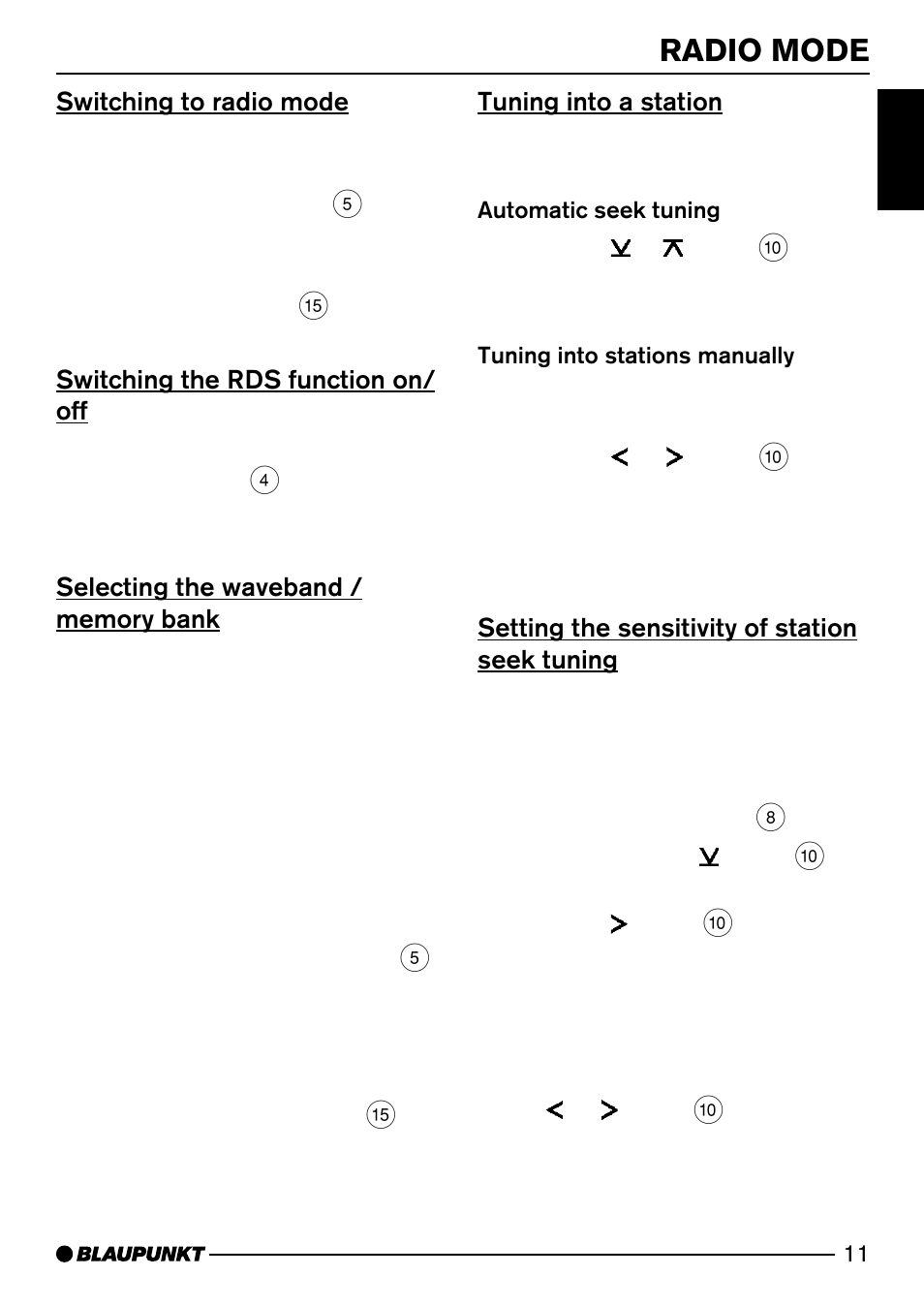 Radio mode | Blaupunkt CASABLANCA CD52 7 642 295 310 User Manual | Page 11 / 27