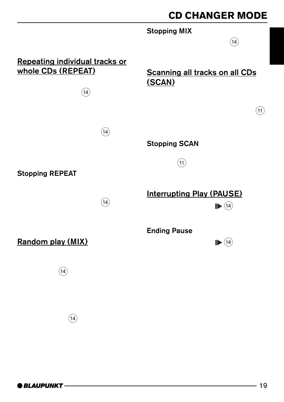 Cd changer mode | Blaupunkt CASABLANCA CD52 7 642 295 310 User Manual | Page 19 / 27