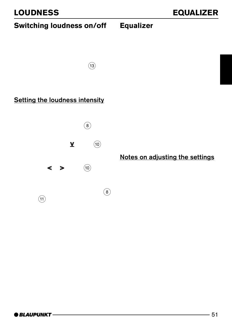 Equalizer, Loudness, Switching loudness on/off | Setting the loudness intensity | Blaupunkt Casablanca CD51 User Manual | Page 25 / 30