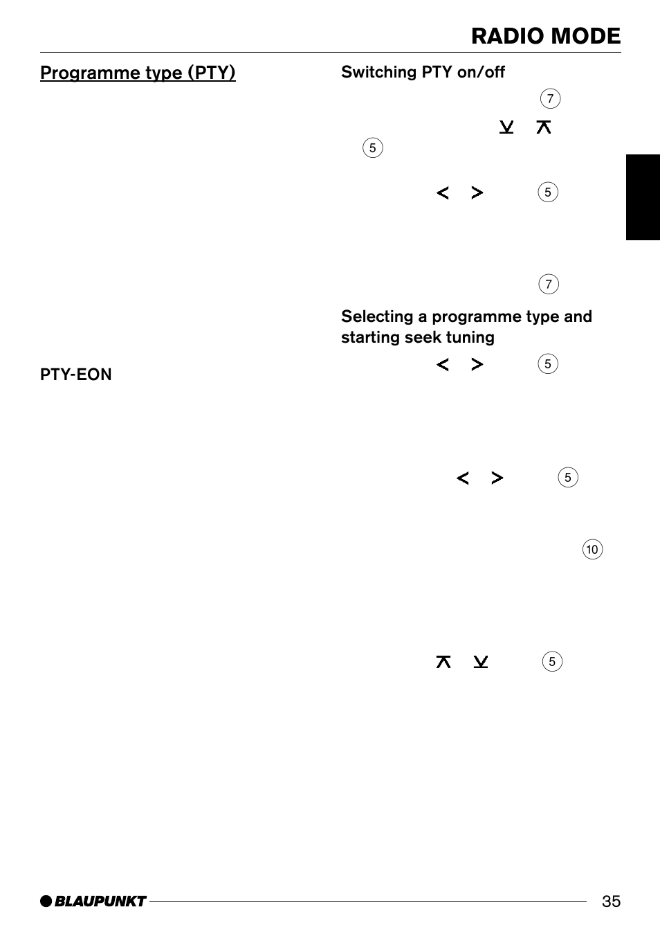 Radio mode, Programme type (pty) | Blaupunkt CD33 User Manual | Page 14 / 25