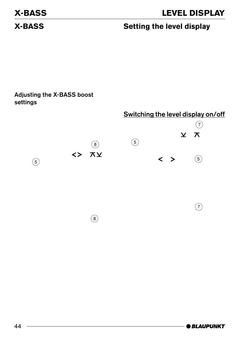 X-bass level display, X-bass, Setting the level display | Blaupunkt CD33 User Manual | Page 23 / 25