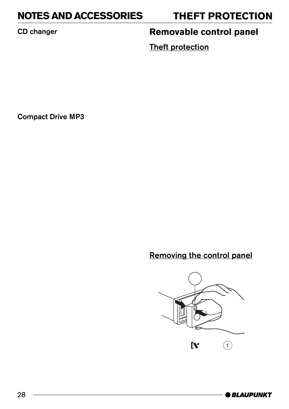 Removable control panel | Blaupunkt CD33 User Manual | Page 7 / 25