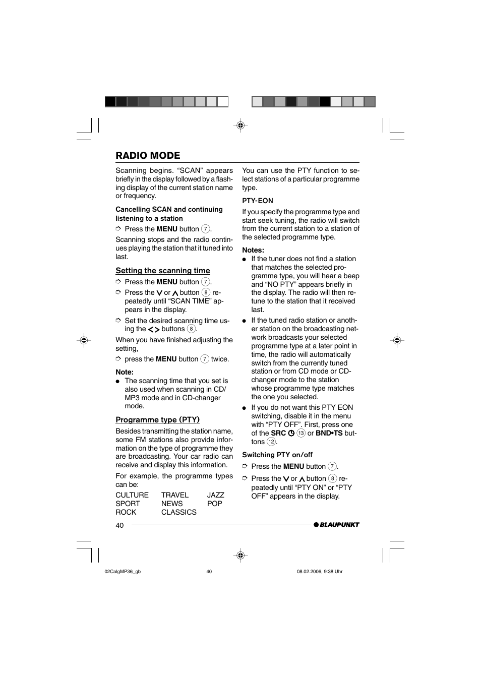 Radio mode | Blaupunkt CALGARY MP36 User Manual | Page 13 / 31