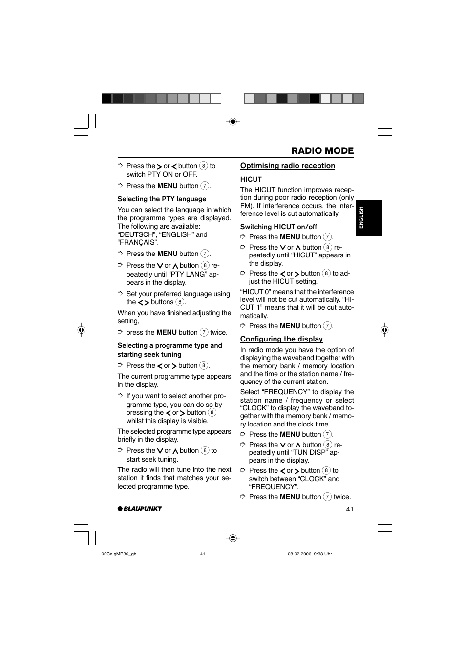 Radio mode | Blaupunkt CALGARY MP36 User Manual | Page 14 / 31