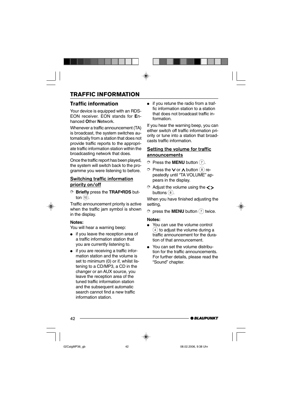 Traffic information | Blaupunkt CALGARY MP36 User Manual | Page 15 / 31