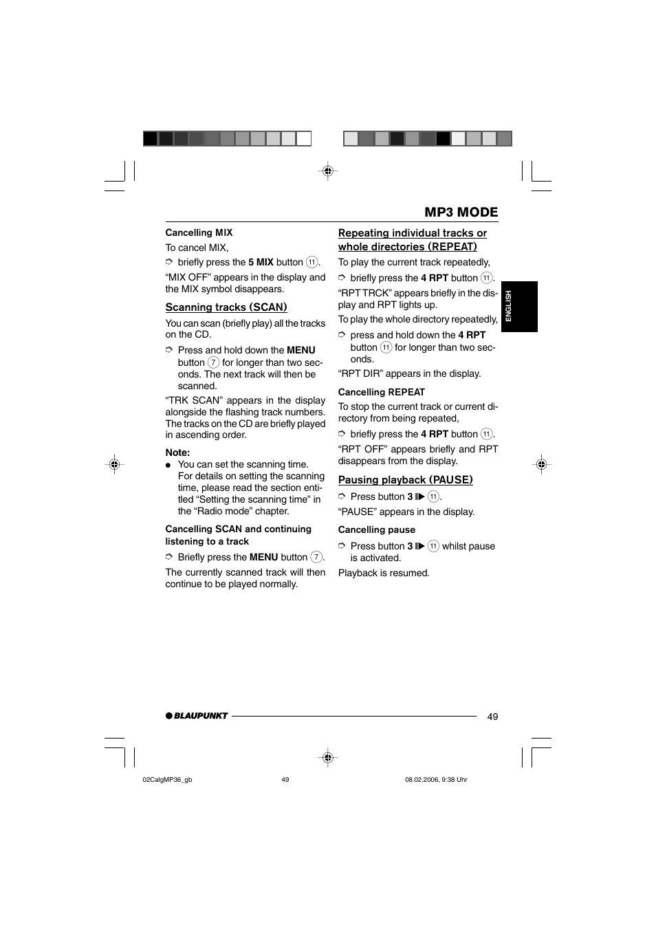 Mp3 mode | Blaupunkt CALGARY MP36 User Manual | Page 22 / 31
