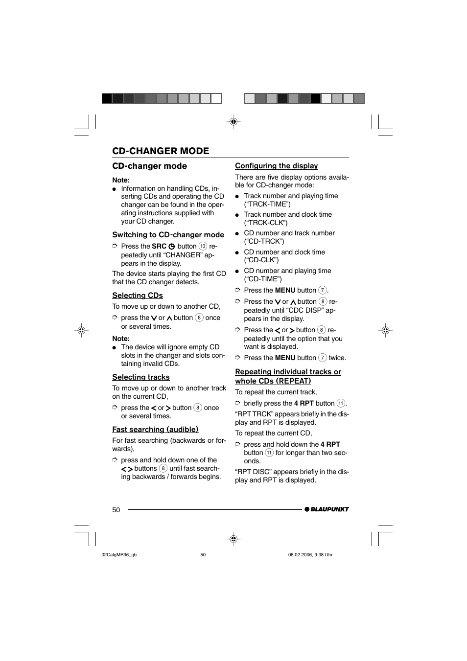 Cd-changer mode | Blaupunkt CALGARY MP36 User Manual | Page 23 / 31