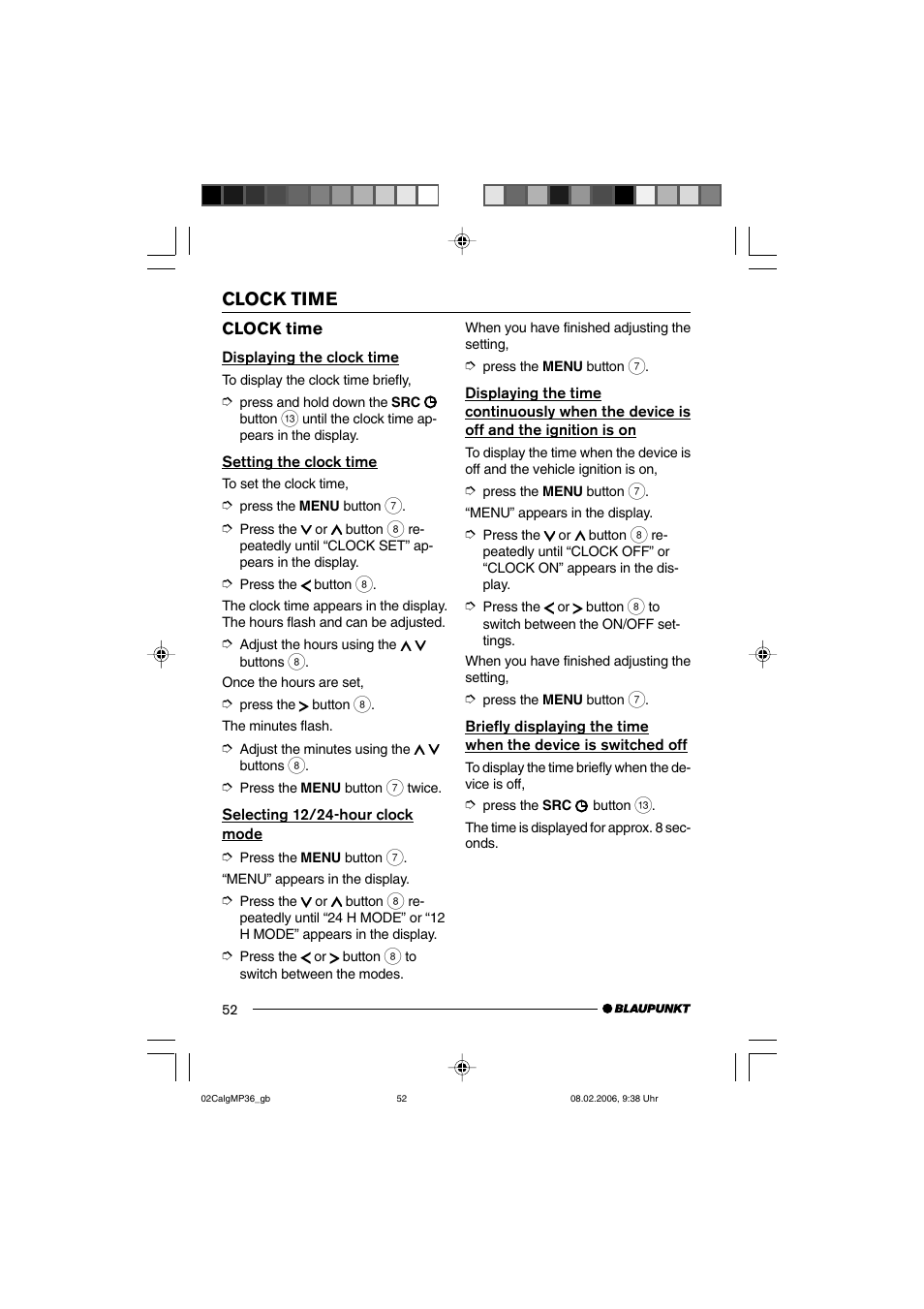 Clock time | Blaupunkt CALGARY MP36 User Manual | Page 25 / 31