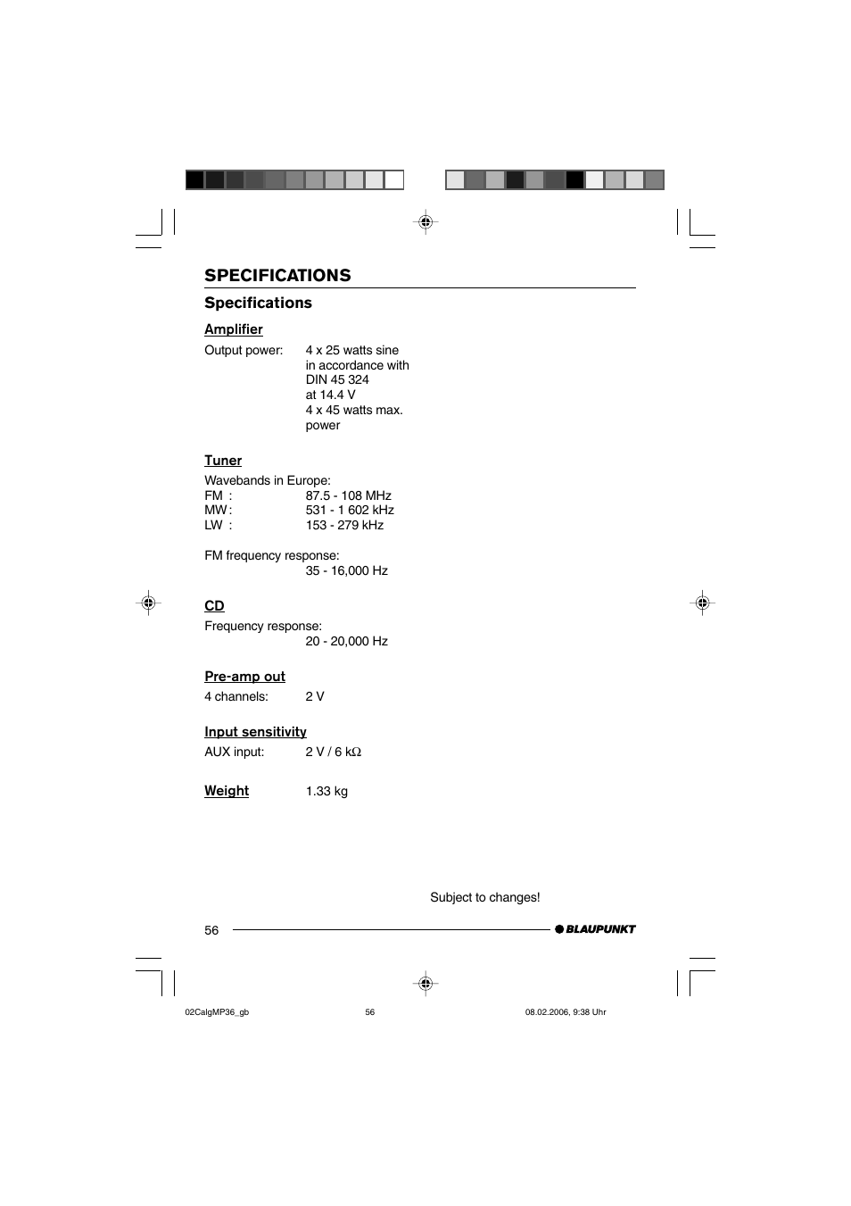 Specifications | Blaupunkt CALGARY MP36 User Manual | Page 29 / 31