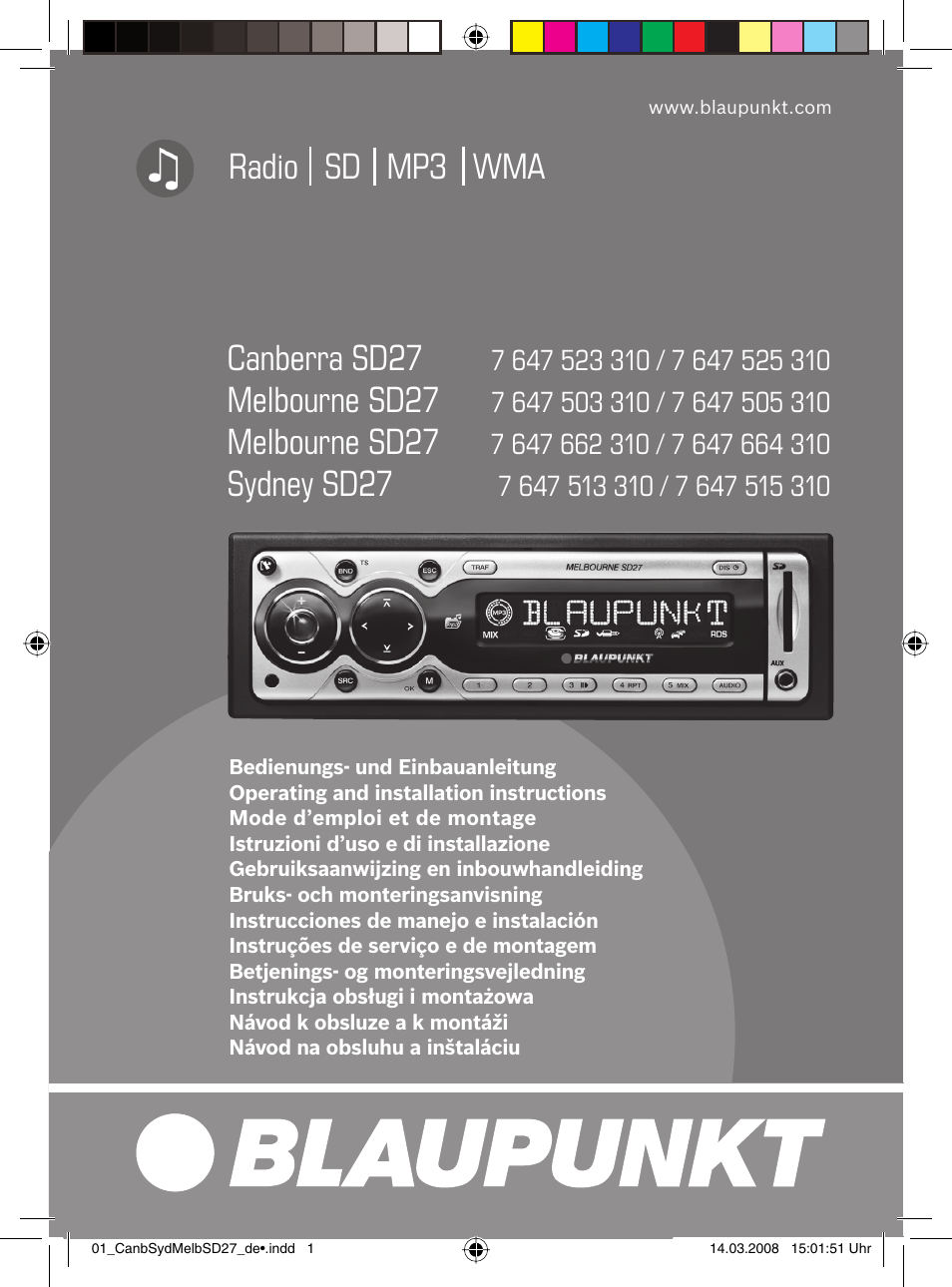 Blaupunkt CANBERRA 7 647 523 310 User Manual | 45 pages